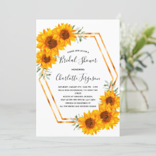 Invitation Fête des mariées tournesol or géométrique