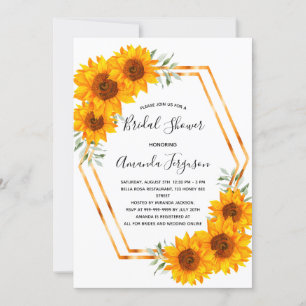 Invitation Fête des mariées tournesol or géométrique élégant