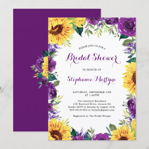 Invitation Fête des mariées Tournesol violet frontière floral