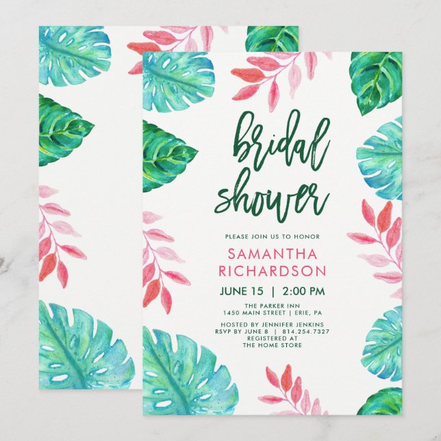 Invitation Fête des mariées Tropical Aquarelle tendance (Devant / Derrière)