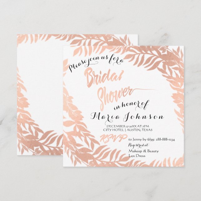 Invitation Fête des mariées Tropical Feuilles Parties scintil (Devant / Derrière)