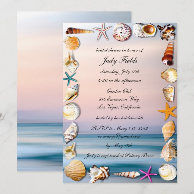 Invitation Fête des mariées Tropicale De Sable Et Coquillages (Devant / Derrière)