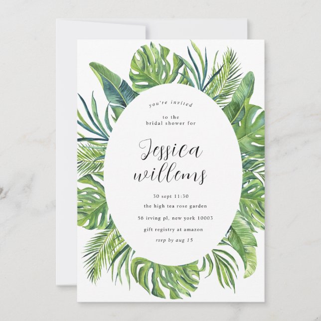 Invitation Fête des mariées tropicale Feuille aquarelle (Devant)