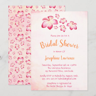 Invitation Fête des mariées tropicale Plumeria rose