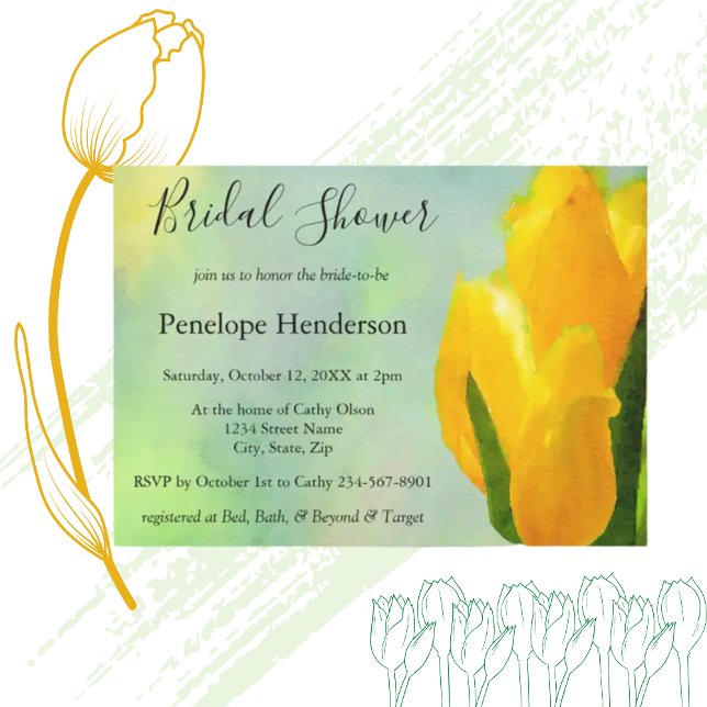 Invitation Fête des mariées Tulipes d'aquarelle jaune (Créateur téléchargé)