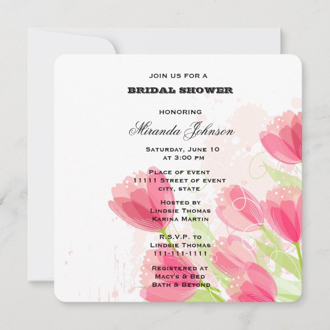 Invitation Fête des mariées Tulipes roses (Devant)