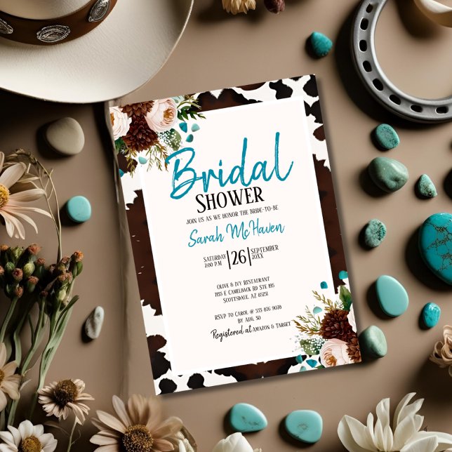 Invitation Fête des mariées Turquoise Boho Ouest (Western Boho Turquoise Bridal Shower Invitation)