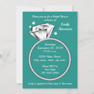 Invitation Fête des mariées turquoise de bague en diamant ver