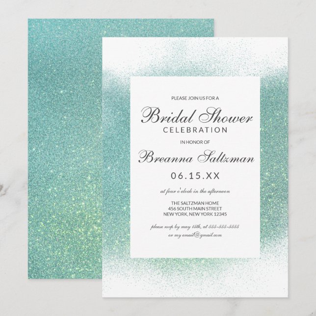 Invitation Fête des mariées Turquoise  de Parties scintillant (Devant / Derrière)