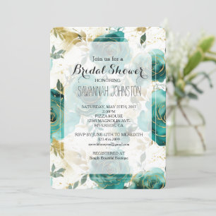 Invitation Fête des mariées turquoise en or blanc