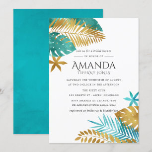 Invitation Fête des mariées turquoise et Gold Tropical