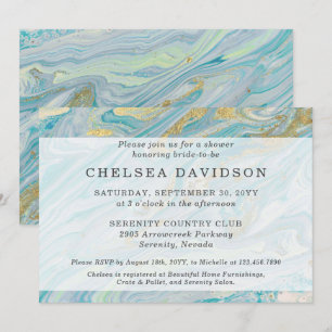 Invitation Fête des mariées Turquoise & Gold Marble Swirl Geo