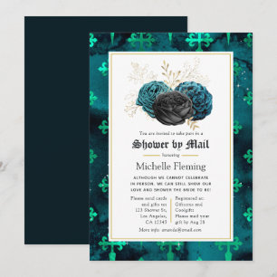 Invitation Fête des mariées turquoise, noire et or par la pos