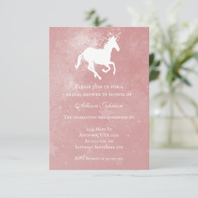 Invitation Fête des mariées Unicorn rose (Debout devant)