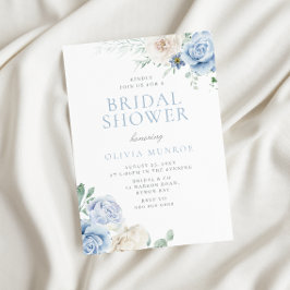 Invitation Fête des mariées végétale blanche et bleue