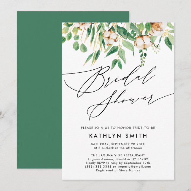 Invitation Fête des mariées végétale moderne Eucalyptus (Devant / Derrière)