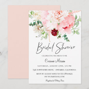 Invitation Fête des mariées végétale rose pâle