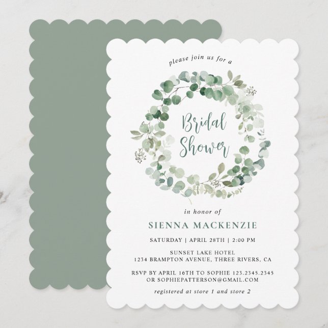 Invitation Fête des mariées végétale verte Eucalyptus Sage (Devant / Derrière)