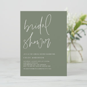 Invitation Fête des mariées verte de script manuscrite Taupe