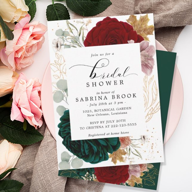 Invitation Fête des mariées verte d'émeraude de Bourgogne (Créateur téléchargé)