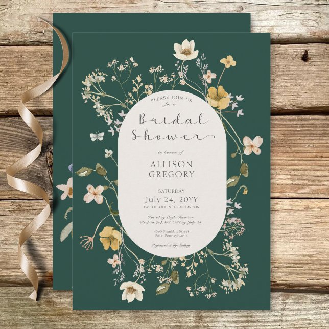 Invitation Fête des mariées verte du cadre Fleur sauvage rust (Rustic Wildflower Frame Green Bridal Shower Invitation)