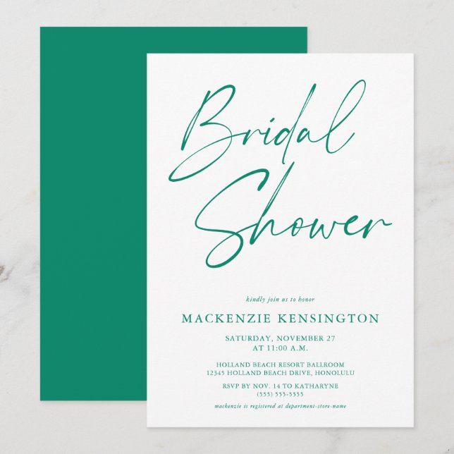 Invitation Fête des mariées verte Émeraude (Devant / Derrière)