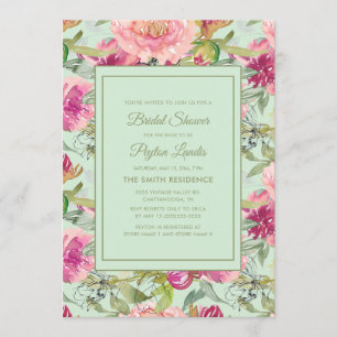 Invitation Fête des mariées verte Neo Mint Floral Rose