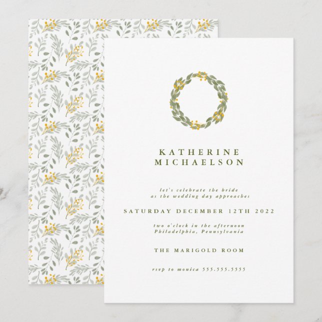 Invitation FÊTE DES MARIÉES | Verte Watercolor (Devant / Derrière)