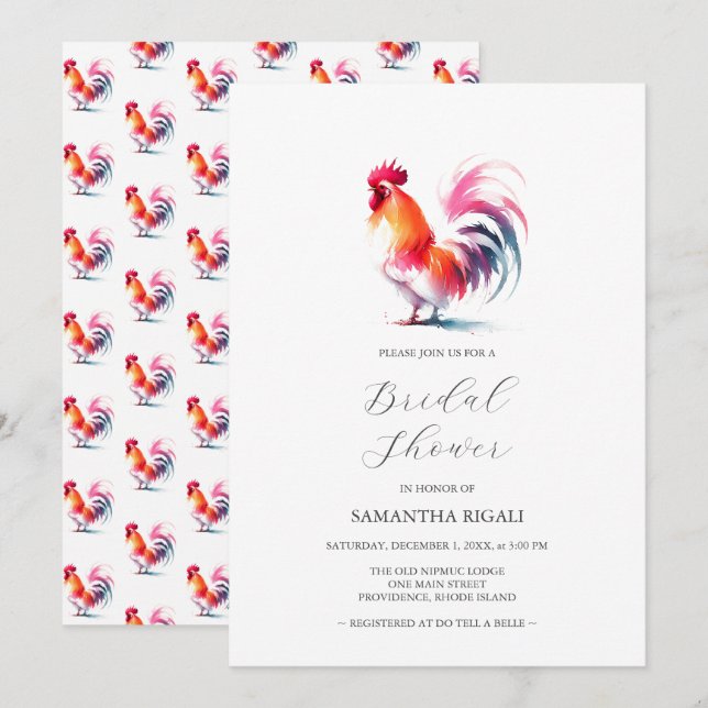 Invitation Fête des mariées vibrante du coq (Devant / Derrière)