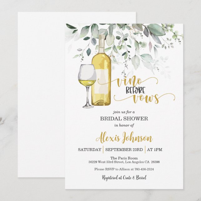 Invitation Fête des mariées Vino Avant Vows (Blanc) (Devant / Derrière)