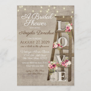 Invitation Fête des mariées vintage à échelle de bois