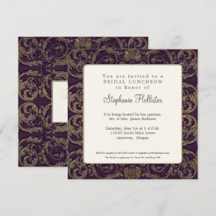 Invitation Fête des mariées vintage baroque couleur pourpre f