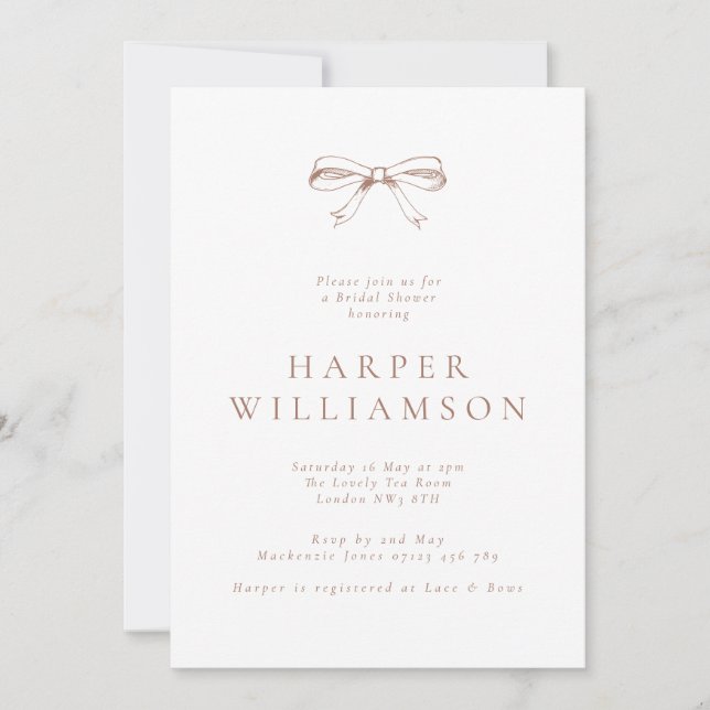 Invitation Fête des mariées vintage Coquette Bow Mocha (Devant)