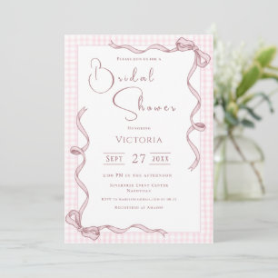 Invitation Fête des mariées Vintage de ruban rose