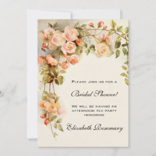 Invitation Fête des mariées vintage Fleurs Roses antiques Flo