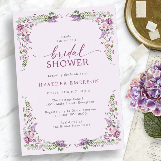 Invitation Fête des mariées Vintage Lavender (Lavender Vintage Bridal Shower Invitation
)