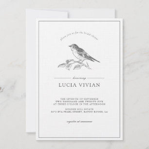 Invitation Fête des mariées vintage Oiseau Noir Et Blanc