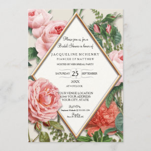 Invitation Fête des mariées Vintage Rose Floral Rose Gold Tau