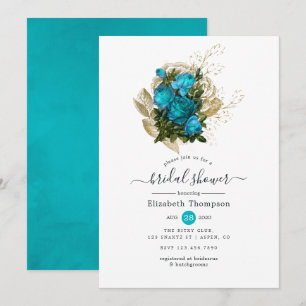 Invitation Fête des mariées vintage Turquoise et Gold Shabby