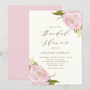 Invitation Fête des mariées vintage Watercolor Pink Peonies