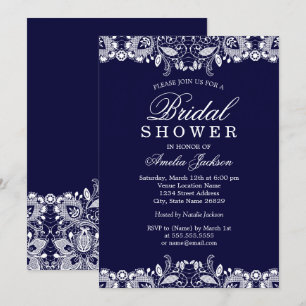 Invitation Fête des mariées vintage White Lace Navy