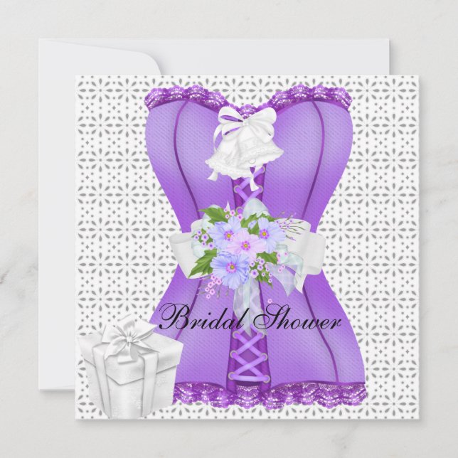 Invitation Fête des mariées violet blanc Corset Fleur (Devant)