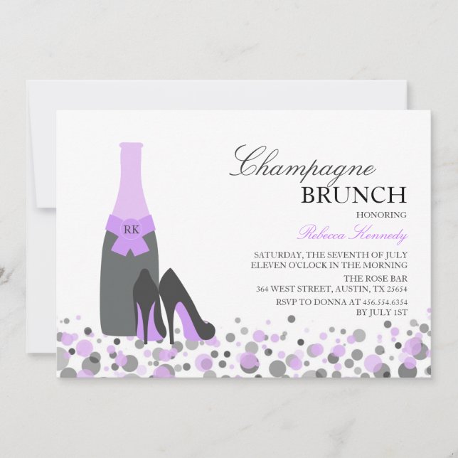 Invitation Fête des mariées violet Champagne Brunch Invitatio (Devant)