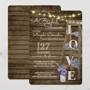 Invitation Fête des mariées violette vintage échelle en bois