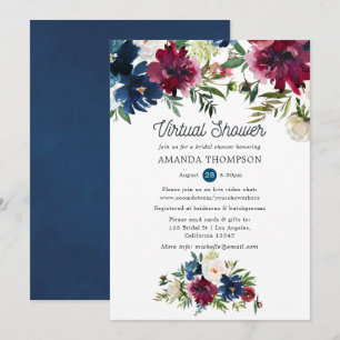 Invitation Fête des mariées virtuelle Bordo et Navy Watercolo