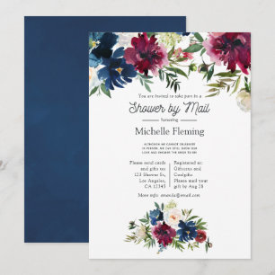 Invitation Fête des mariées virtuelle Bordo et Navy Watercolo