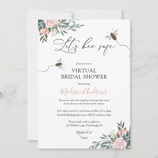 Invitation Fête des mariées virtuelle en sécurité (Devant)