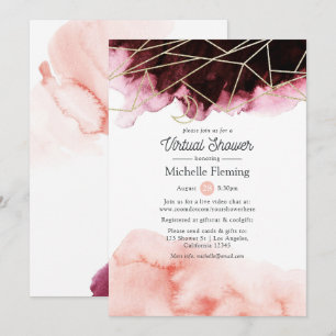 Invitation Fête des mariées virtuelle géométrique bordeaux et