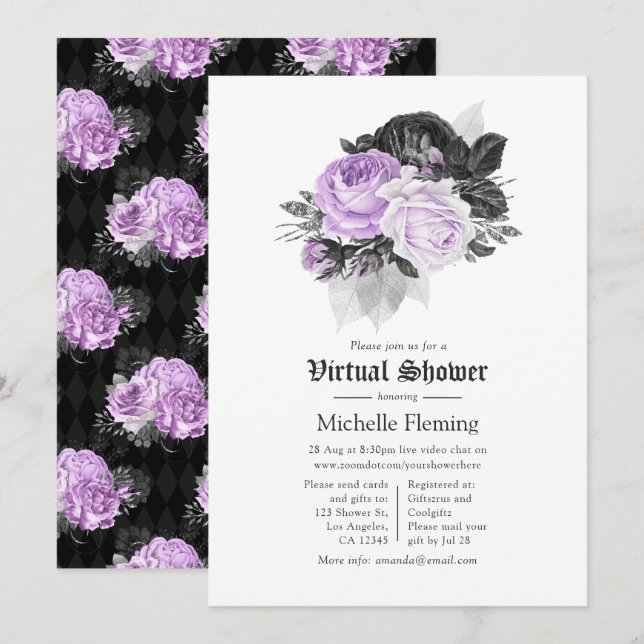 Invitation Fête des mariées virtuelle gothique florale (Devant / Derrière)
