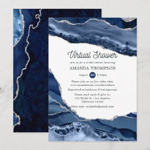 Invitation Fête des mariées virtuelle Marine et Silver Agate